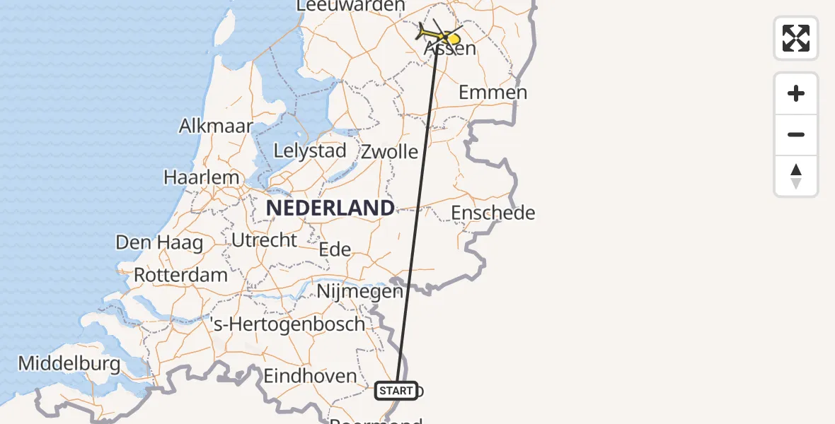 Routekaart van de vlucht: Traumahelikopter naar Zuidvelde, Peester Diepje