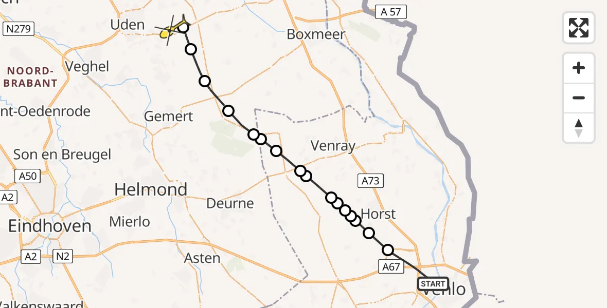 Routekaart van de vlucht: Lifeliner 3 naar Vliegbasis Volkel, Horsterweg