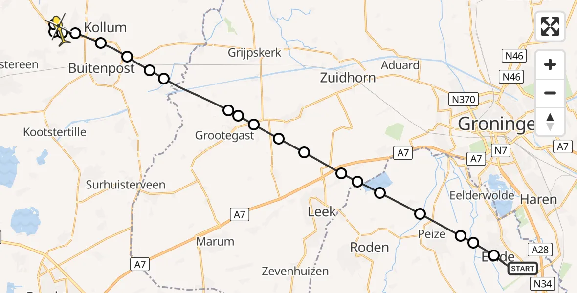 Routekaart van de vlucht: Lifeliner 4 naar Triemen, Eskampenweg