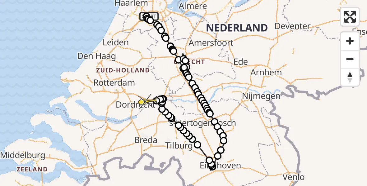Routekaart van de vlucht: Politieheli naar Dordrecht, Thermiekstraat