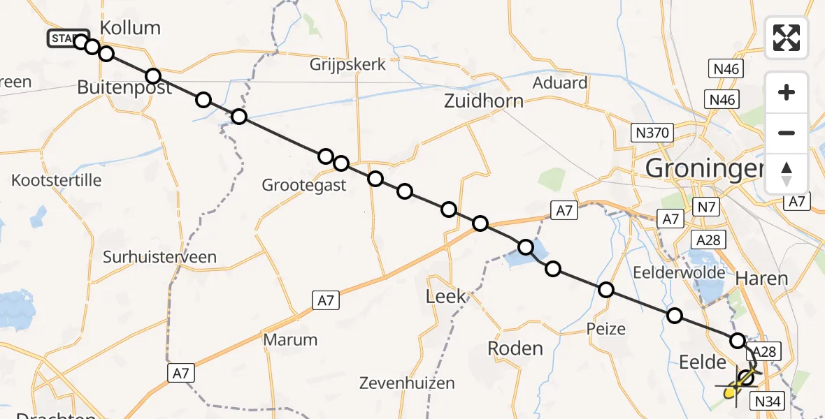 Routekaart van de vlucht: Lifeliner 4 naar Groningen Airport Eelde, Fogelsanghloane
