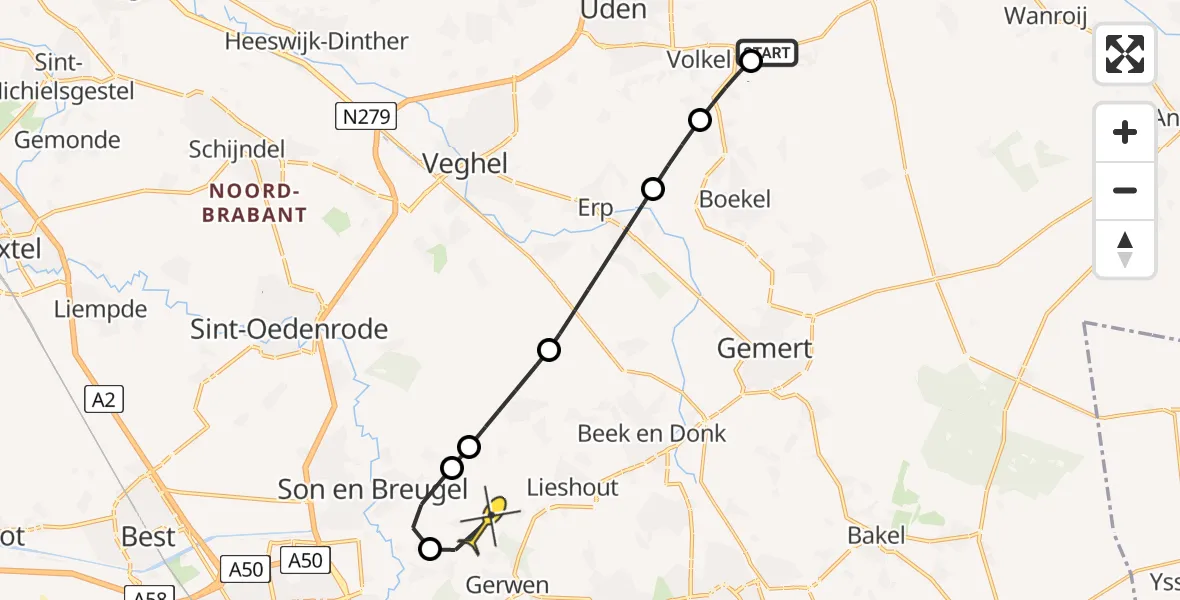 Routekaart van de vlucht: Lifeliner 3 naar Nuenen, Rondweg Volkel