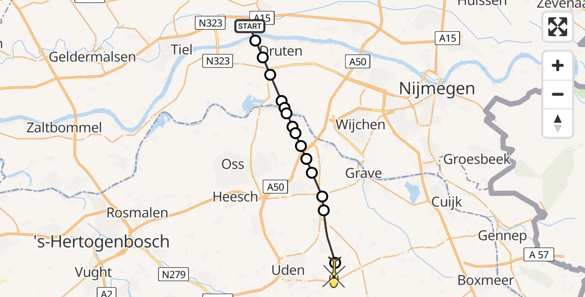 Routekaart van de vlucht: Lifeliner 3 naar Vliegbasis Volkel, Waalbandijk