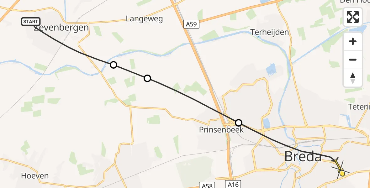 Routekaart van de vlucht: Lifeliner 2 naar Breda, Lindonk