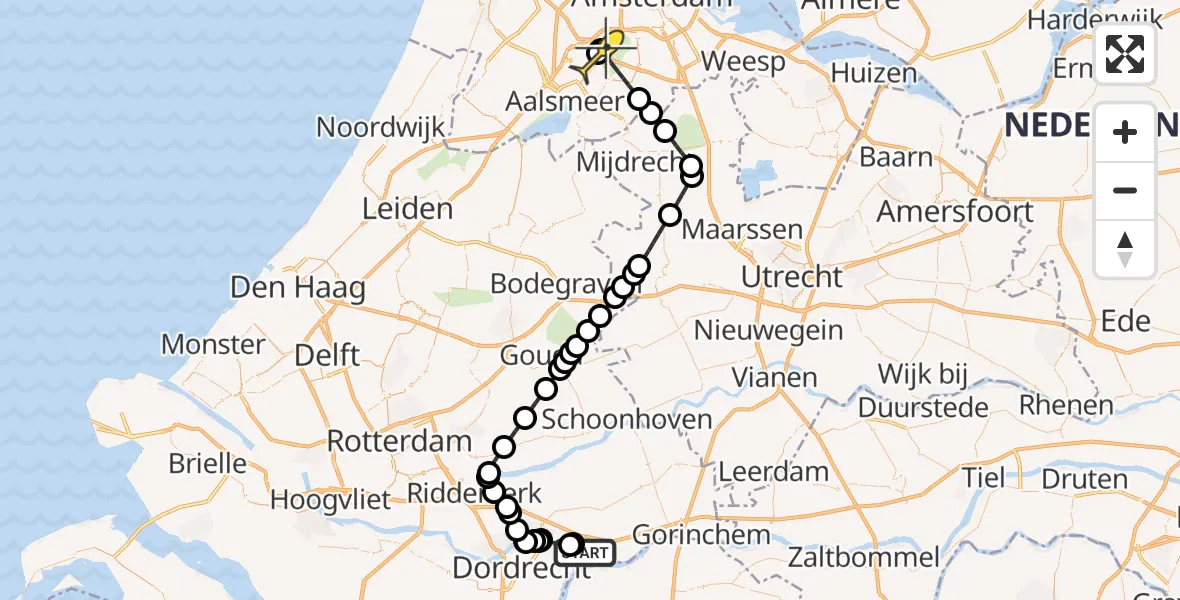 Routekaart van de vlucht: Politieheli naar Schiphol, Merwelanden