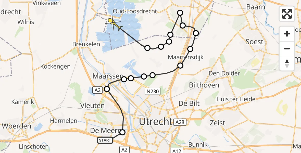 Routekaart van de vlucht: Politieheli naar Loosdrecht, Heijcopperkade