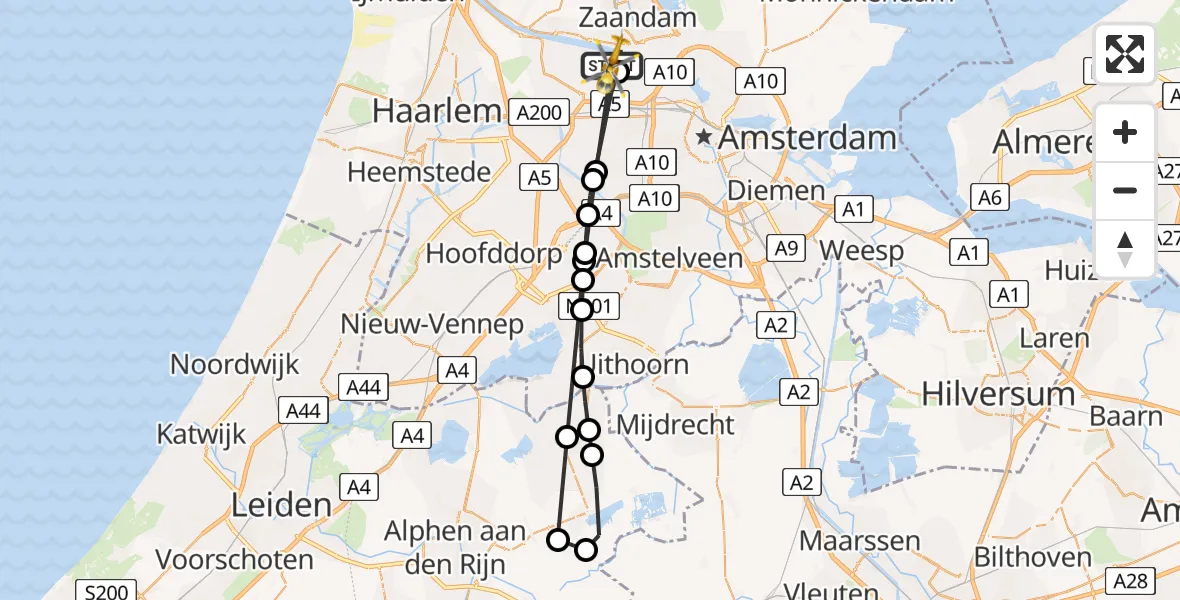 Vluchtroute Traumahelikopter van Amsterdam Heliport naar Amsterdam Heliport