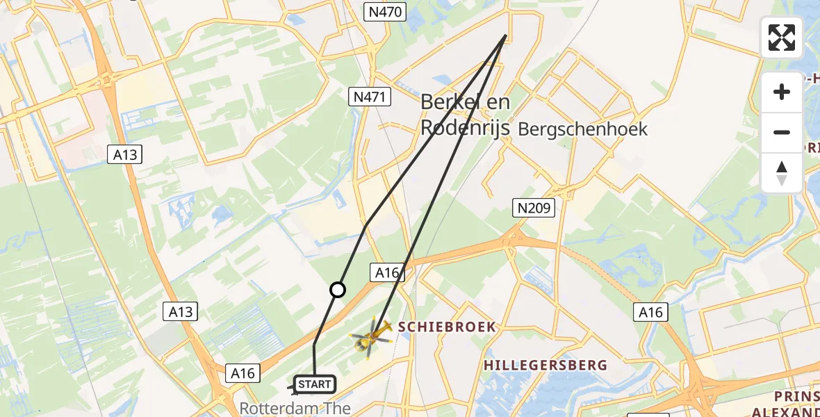 Vluchtroute Traumahelikopter Rotterdam The Hague Airport - Rotterdam The Hague Airport, 28 januari 2024, 13:31