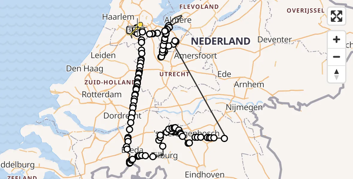 Routekaart van de vlucht: Politieheli naar Schiphol, Halim P.K. straat