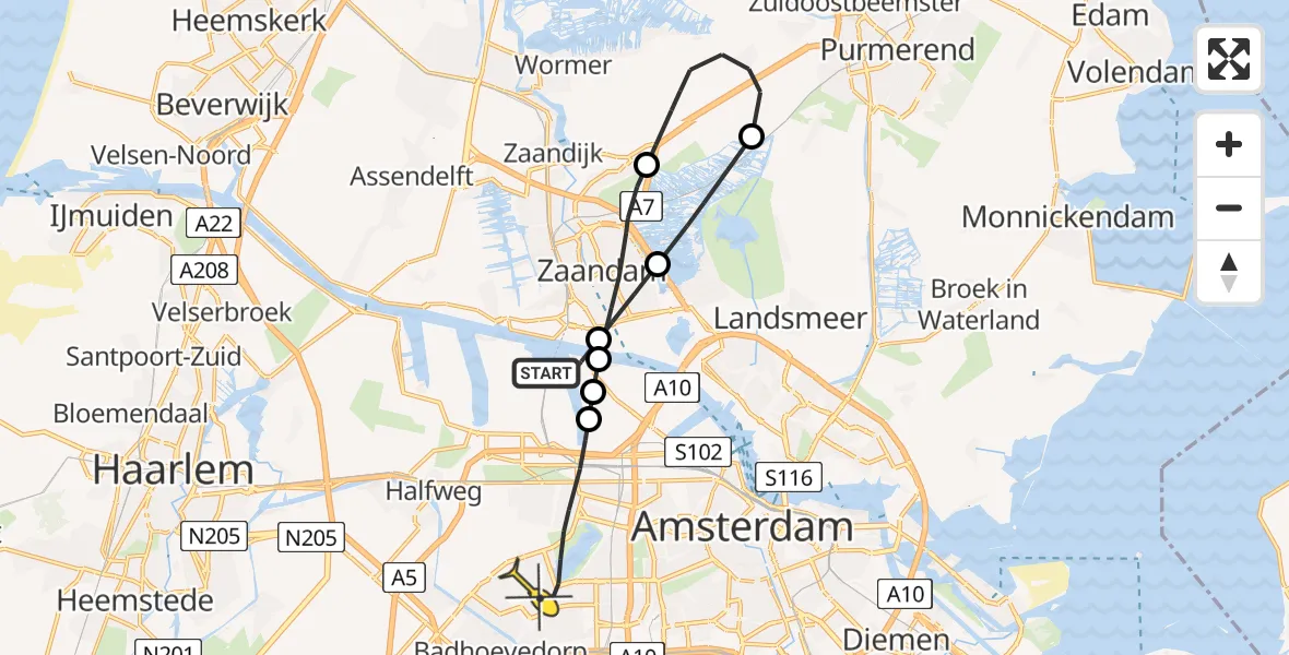 Routekaart van de vlucht: Lifeliner 1 naar Amsterdam, Elbaweg