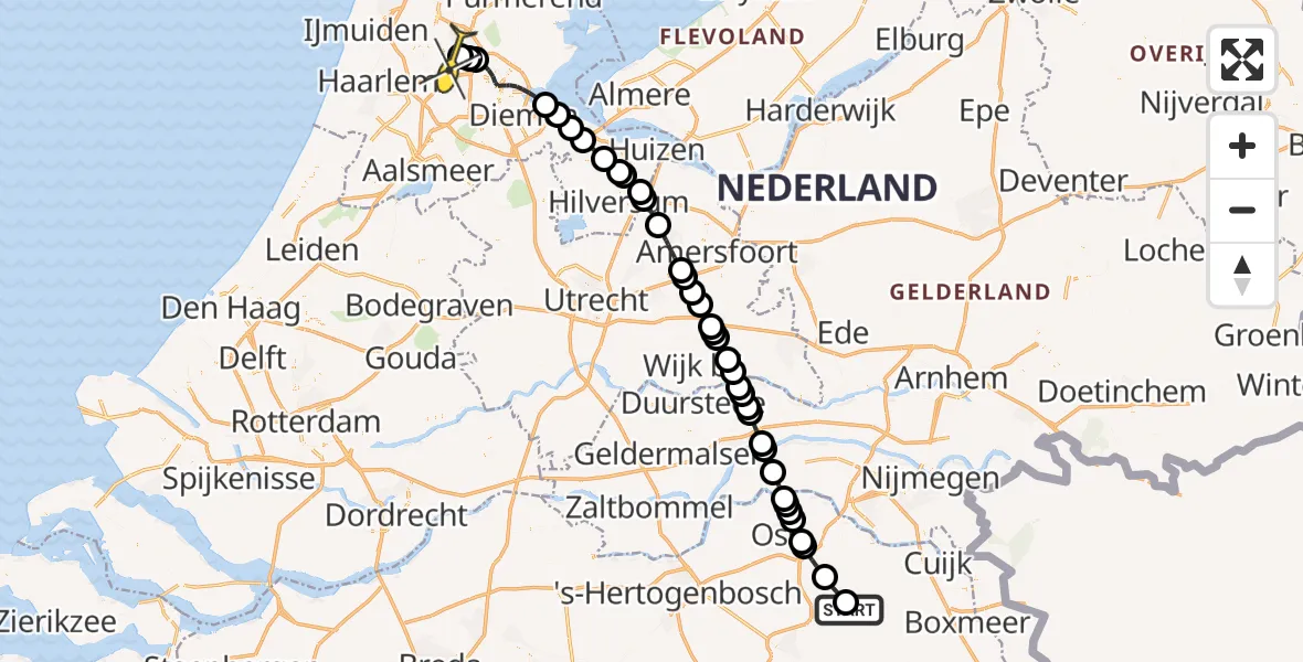 Routekaart van de vlucht: Lifeliner 3 naar Amsterdam Heliport, Millsebaan