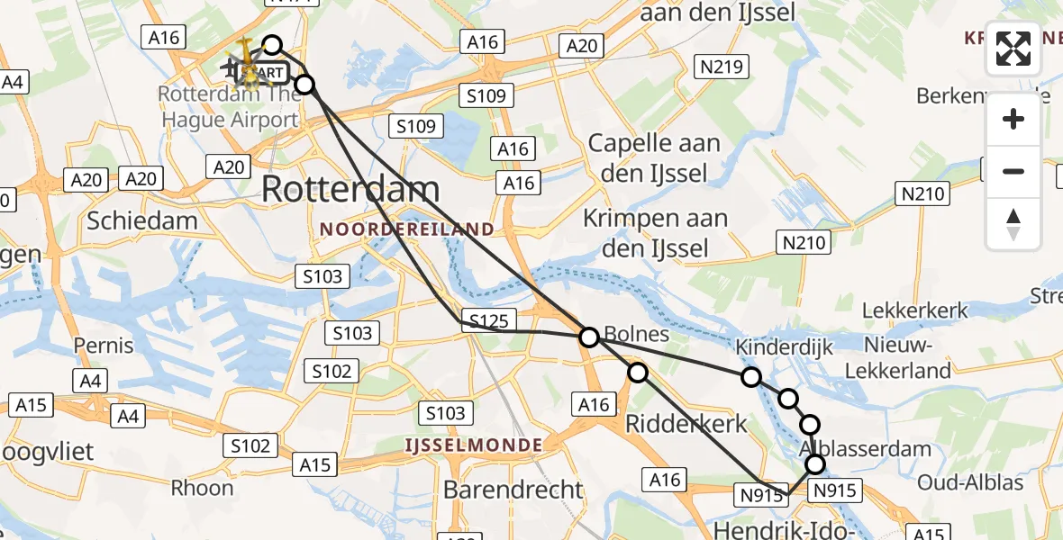 Vluchtroute Traumahelikopter Rotterdam The Hague Airport - Rotterdam The Hague Airport, 28 januari 2024, 15:16