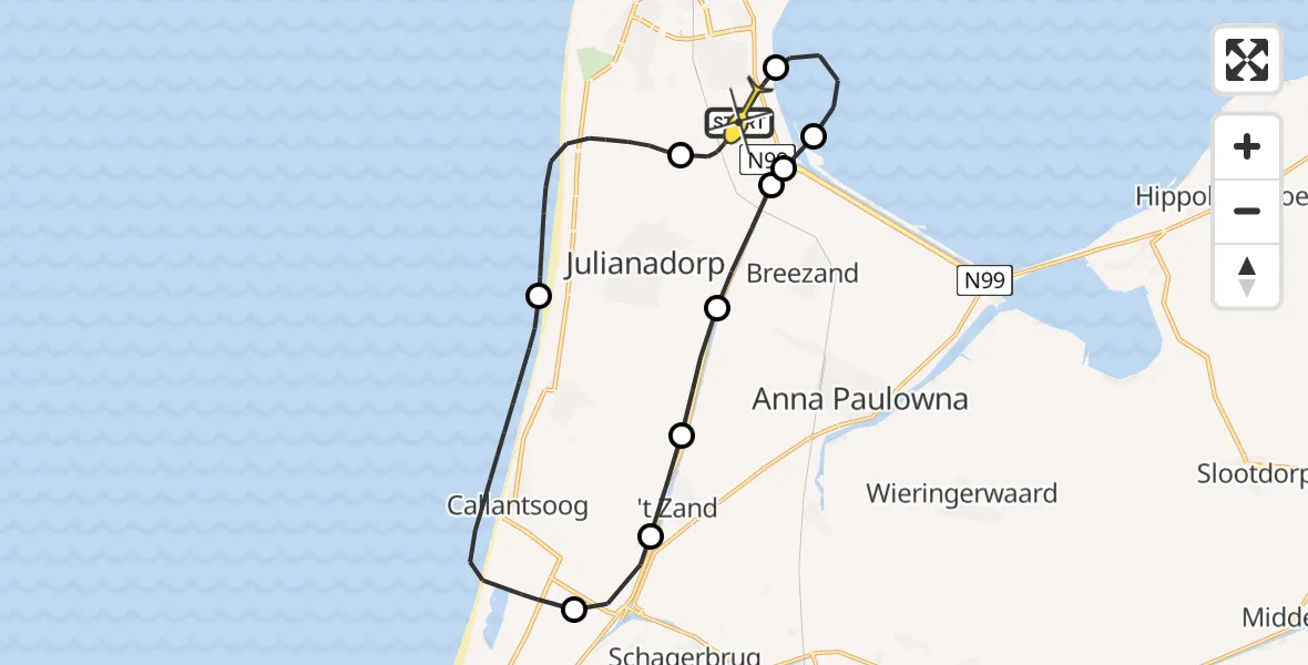 Routekaart van de vlucht: Kustwachthelikopter naar Vliegveld De Kooy, Luchthavenweg