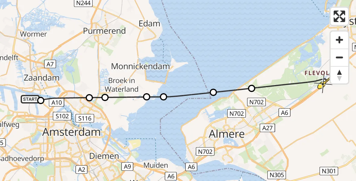 Routekaart van de vlucht: Lifeliner 1 naar Lelystad, Lipariweg