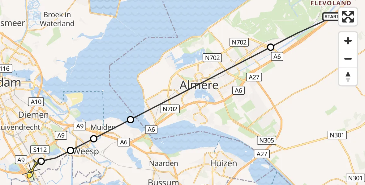 Routekaart van de vlucht: Lifeliner 1 naar Academisch Medisch Centrum (AMC), Trekweg