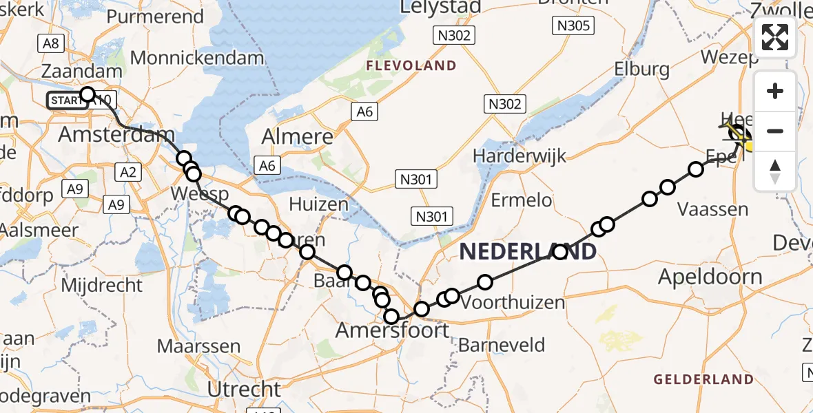 Routekaart van de vlucht: Lifeliner 3 naar Heerde, Lipariweg
