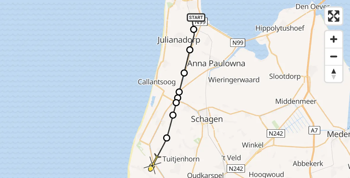 Routekaart van de vlucht: Kustwachthelikopter naar Schoorl, Luchthavenweg