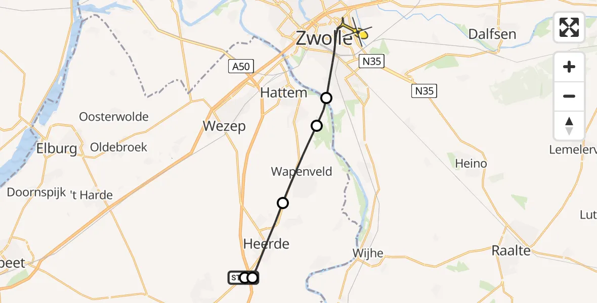 Routekaart van de vlucht: Lifeliner 3 naar Zwolle, Keetweg