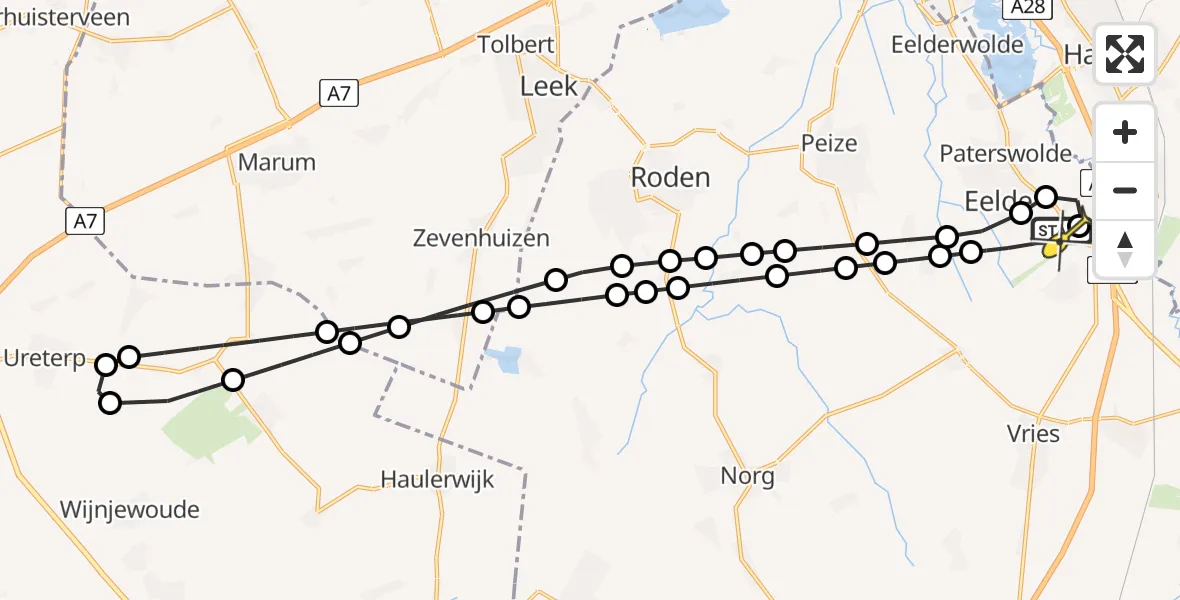 Routekaart van de vlucht: Lifeliner 4 naar Groningen Airport Eelde, Homsteeg