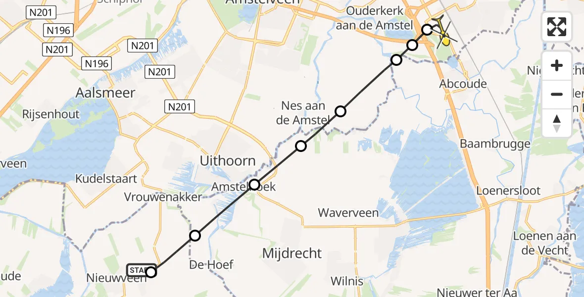 Routekaart van de vlucht: Lifeliner 1 naar Academisch Medisch Centrum (AMC), Oude Spoorbaan