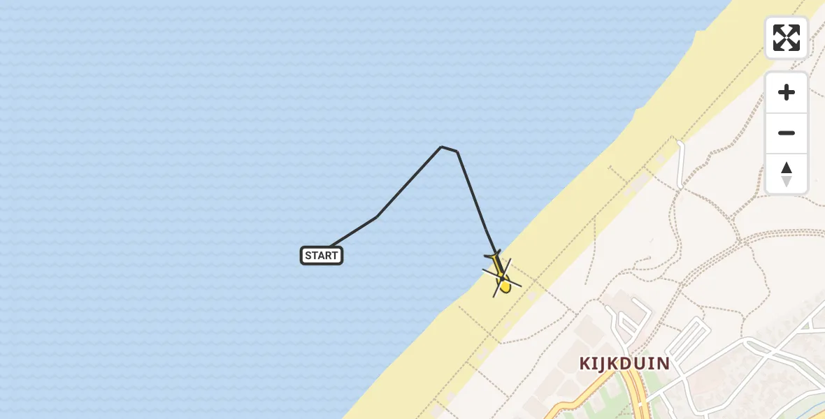 Routekaart van de vlucht: Kustwachthelikopter naar Den Haag, Strandslag 3B