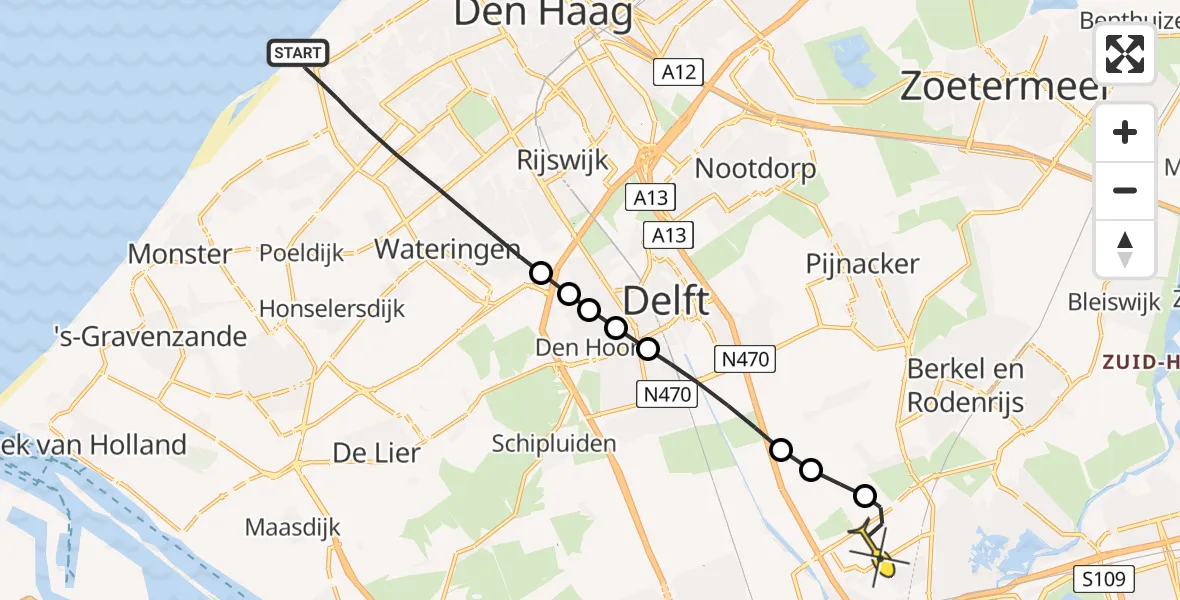 Routekaart van de vlucht: Lifeliner 2 naar Rotterdam The Hague Airport, Westkapellelaan