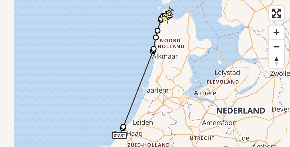 Routekaart van de vlucht: Kustwachthelikopter naar Vliegveld De Kooy, Strandslag 6