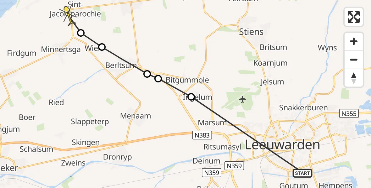 Routekaart van de vlucht: Ambulancehelikopter naar St.-Jacobiparochie, Weideflora