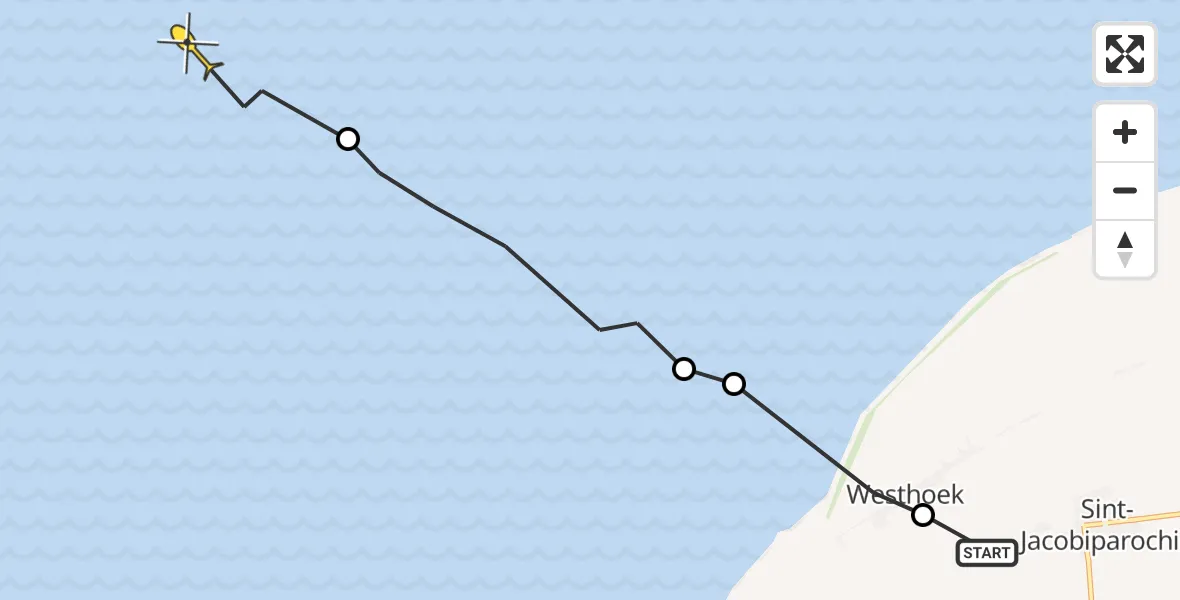 Routekaart van de vlucht: Ambulanceheli naar Oosterend, Westerweg