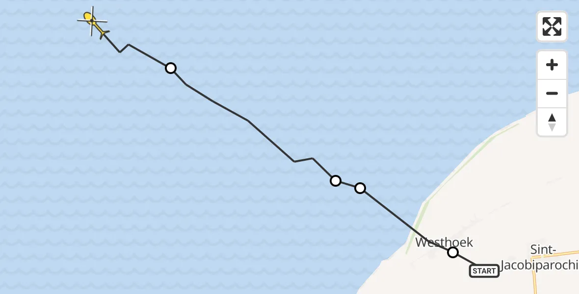 Routekaart van de vlucht: Ambulancehelikopter naar Oosterend, Westerweg