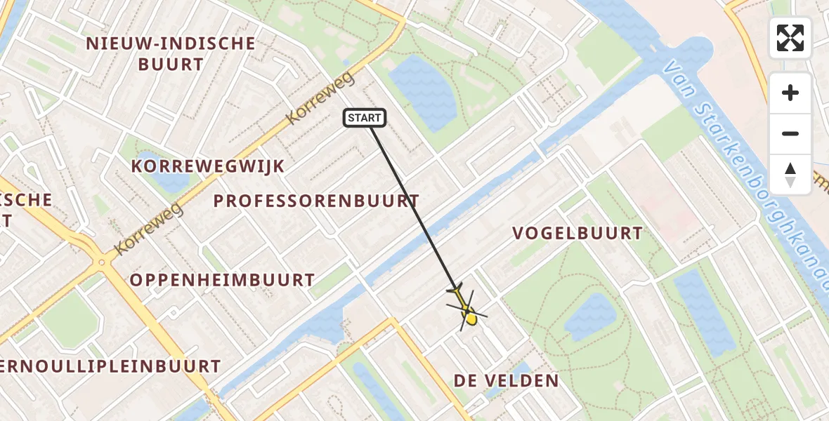 Routekaart van de vlucht: Ambulancehelikopter naar Universitair Medisch Centrum Groningen, Gratamastraat