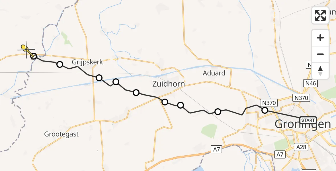 Routekaart van de vlucht: Ambulanceheli naar Burum, Parelstraat