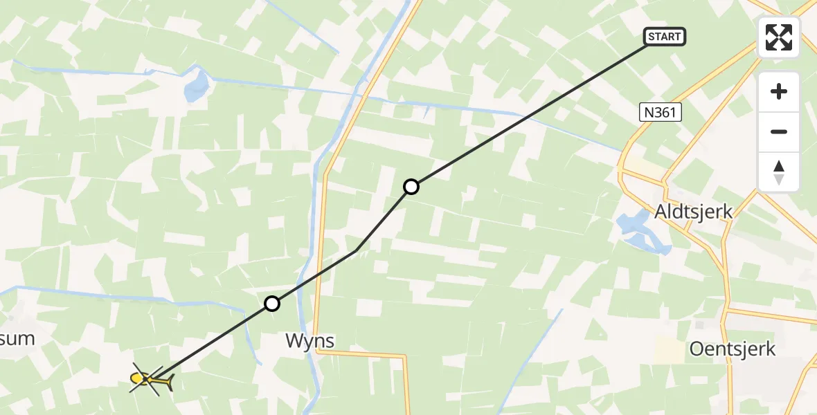 Routekaart van de vlucht: Ambulancehelikopter naar Britsum, Wiereweg