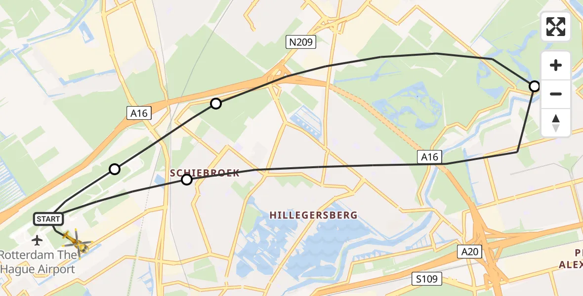 Vluchtroute Traumahelikopter Rotterdam The Hague Airport - Rotterdam The Hague Airport, 28 januari 2024, 22:32