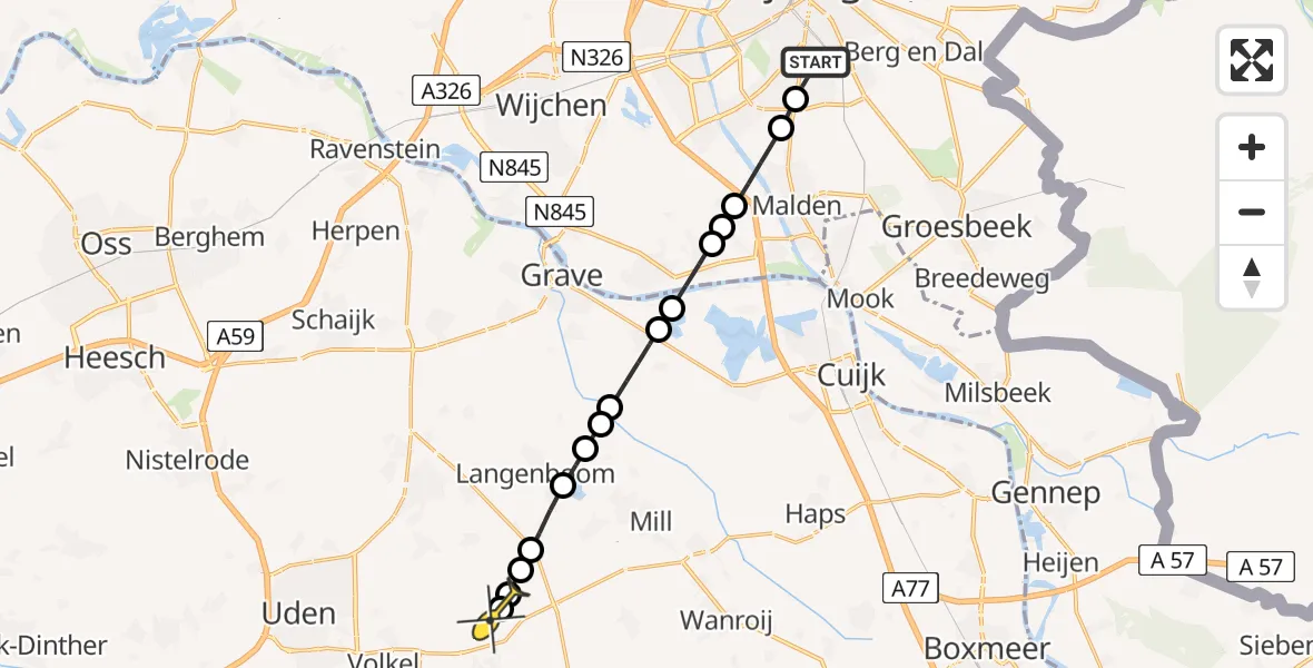 Routekaart van de vlucht: Lifeliner 3 naar Vliegbasis Volkel, Geert Grooteplein Noord