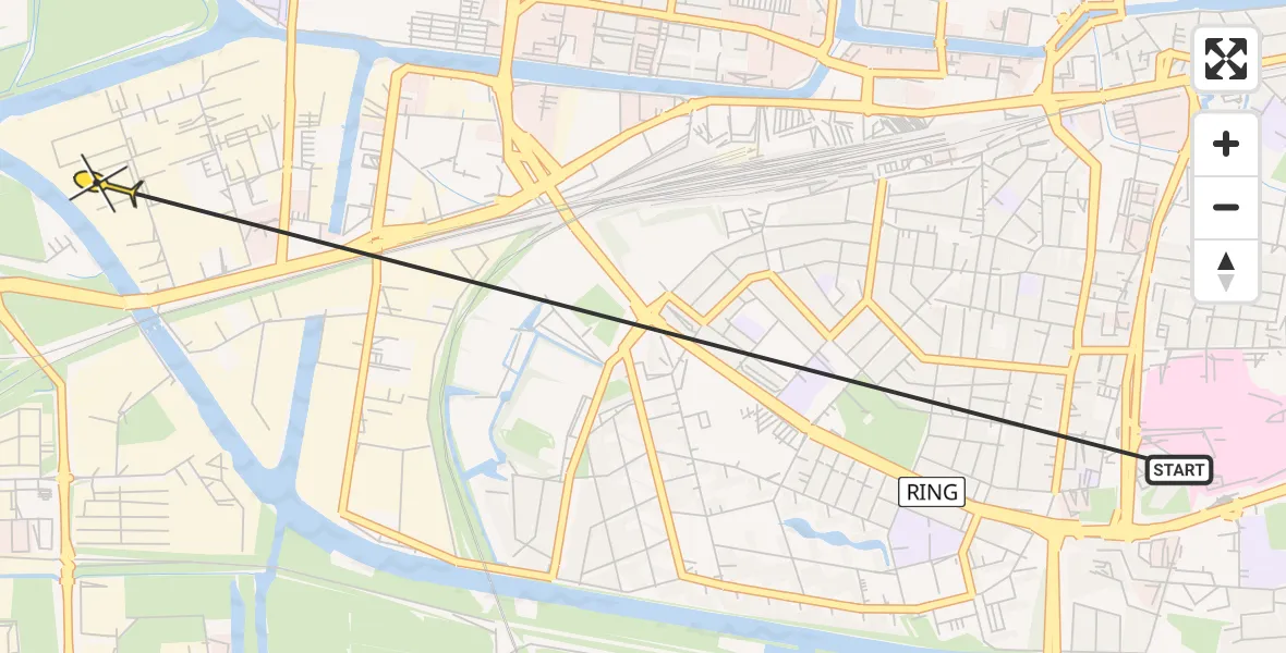 Routekaart van de vlucht: Ambulanceheli naar Leeuwarden, Archimedesweg