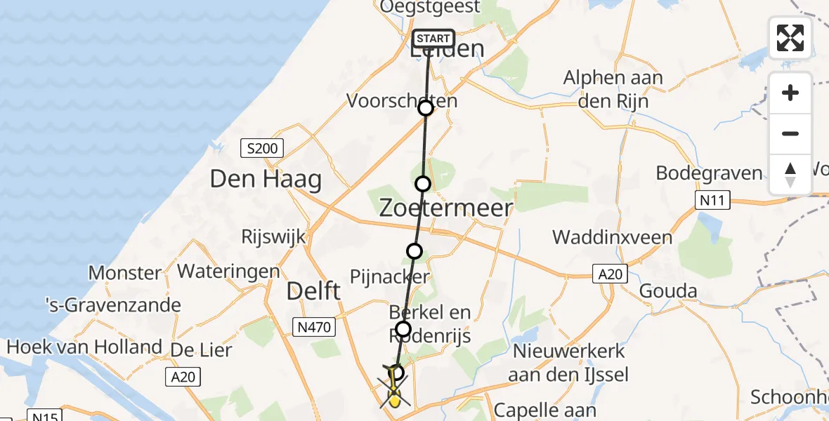 Routekaart van de vlucht: Lifeliner 2 naar Rotterdam The Hague Airport, Albinusdreef