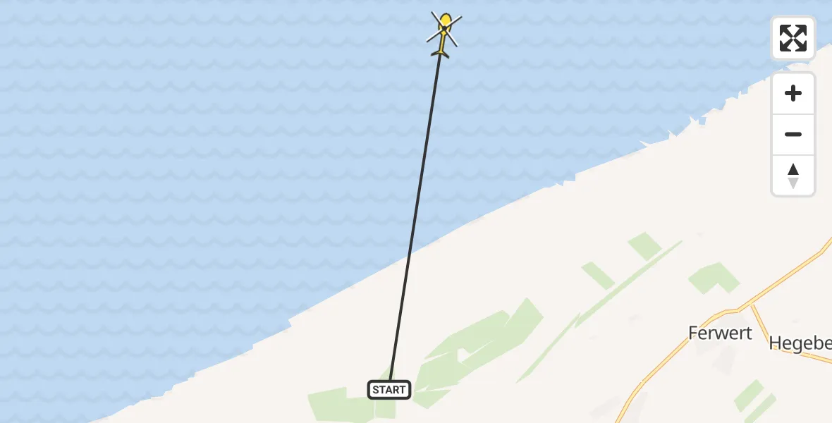 Routekaart van de vlucht: Ambulancehelikopter naar Ferwert, Noorderleeg