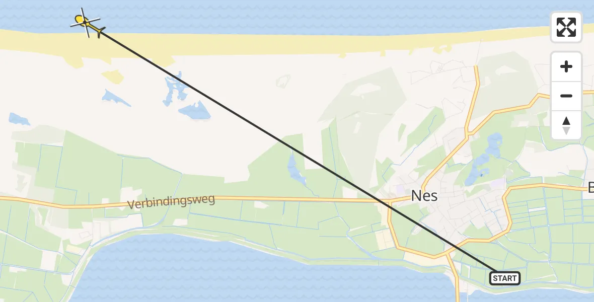 Routekaart van de vlucht: Ambulancehelikopter naar Ballum, Slattendijksweg