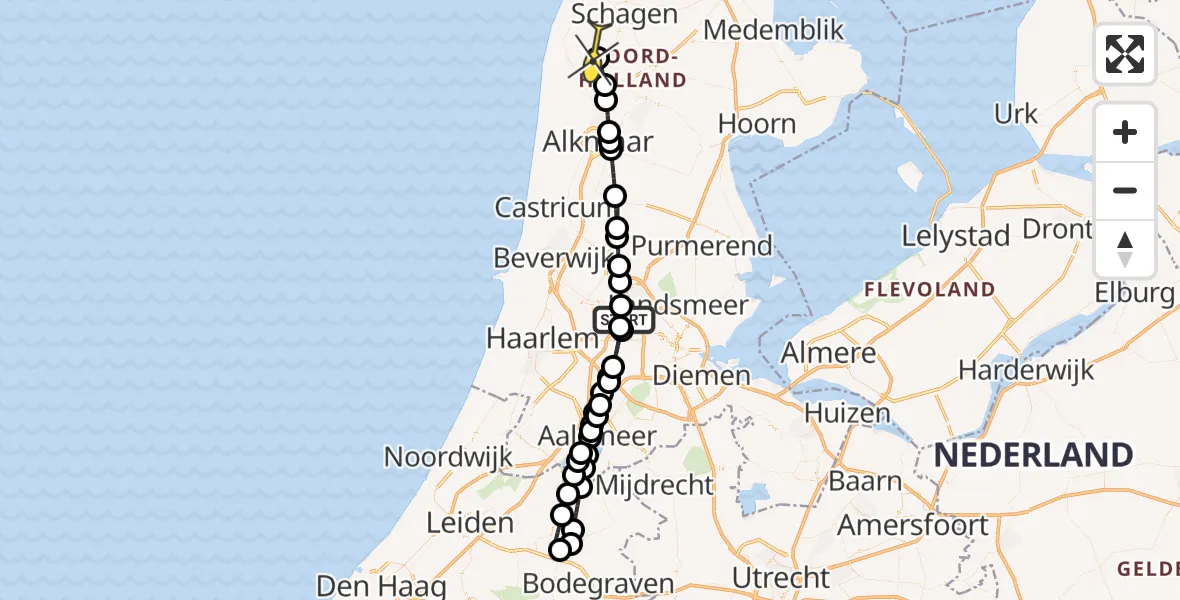 Routekaart van de vlucht: Lifeliner 1 naar Tuitjenhorn, Westpoortweg
