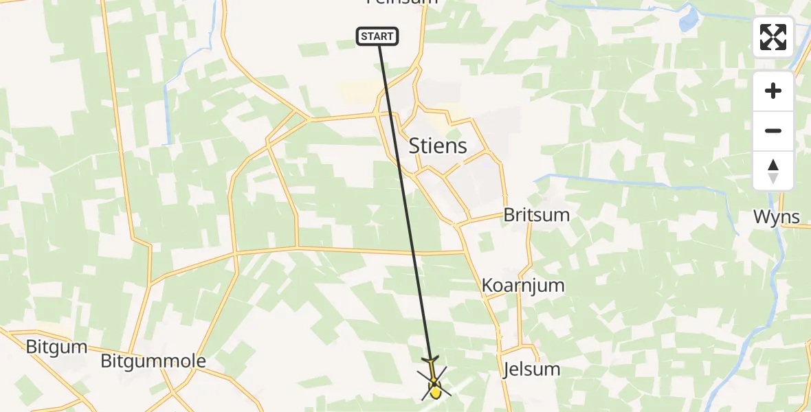 Routekaart van de vlucht: Ambulancehelikopter naar Vliegbasis Leeuwarden, Hege Hearewei