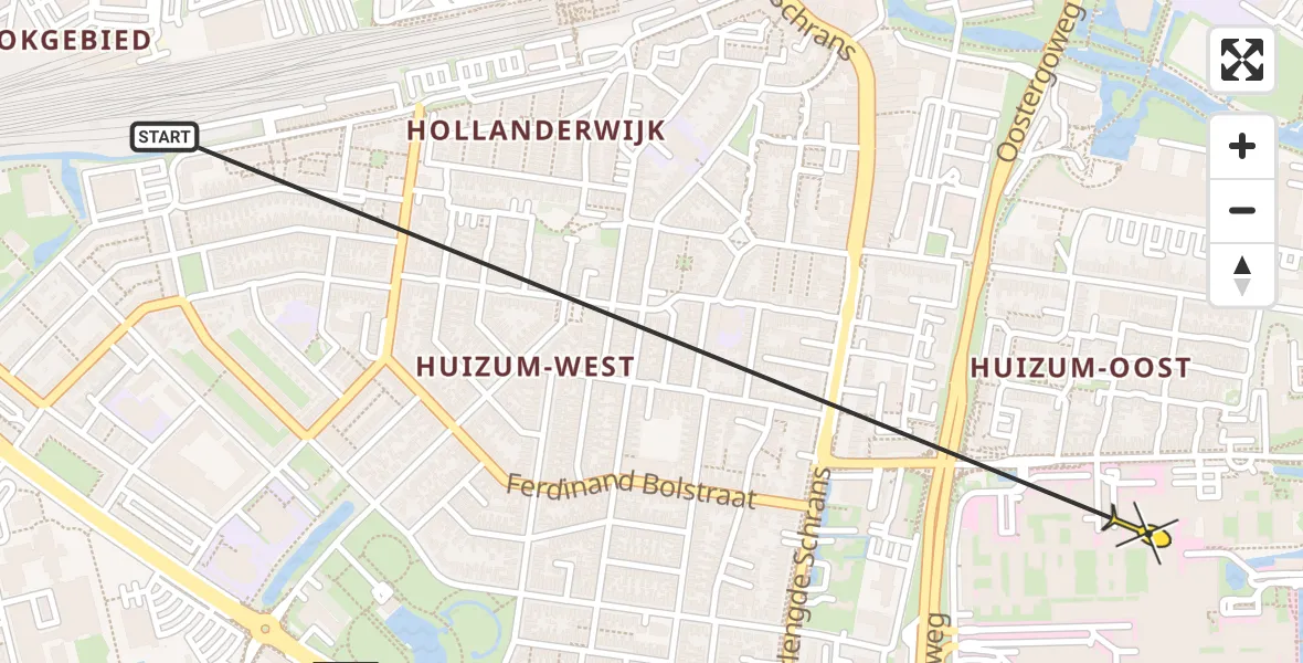 Vluchtroute Ambulancehelikopter van Leeuwarden naar Leeuwarden