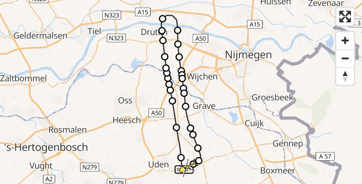 Routekaart van de vlucht: Lifeliner 3 naar Vliegbasis Volkel, Zeelandsedijk