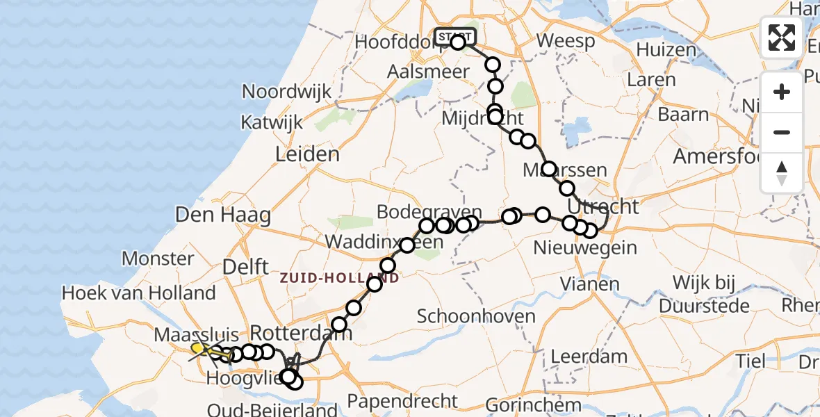 Routekaart van de vlucht: Politieheli naar Botlek, Thermiekstraat