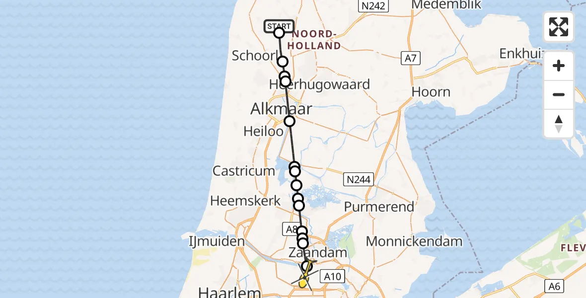 Routekaart van de vlucht: Lifeliner 1 naar Amsterdam Heliport, Harenkarspelweg