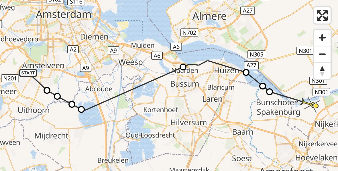 Routekaart van de vlucht: Politieheli naar Nijkerk, Rietwijkeroordweg