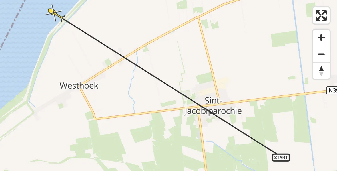 Routekaart van de vlucht: Ambulancehelikopter naar St.-Annaparochie, Zuidoosterpolder