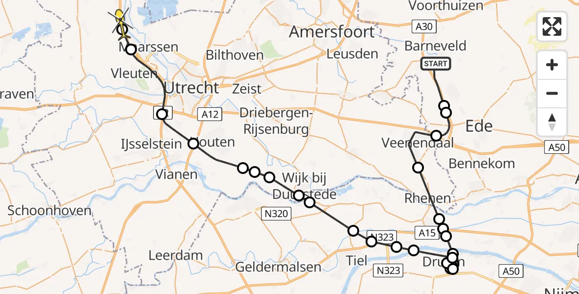 Routekaart van de vlucht: Politieheli naar Breukelen, Barneveldseweg