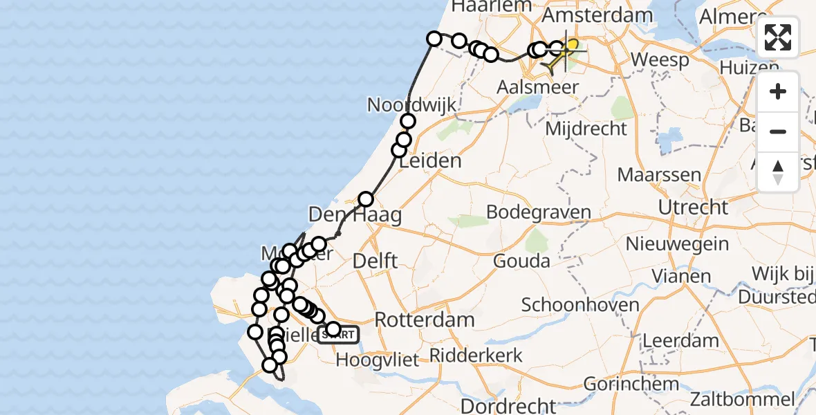 Routekaart van de vlucht: Politieheli naar Schiphol, Oranjeplaspad