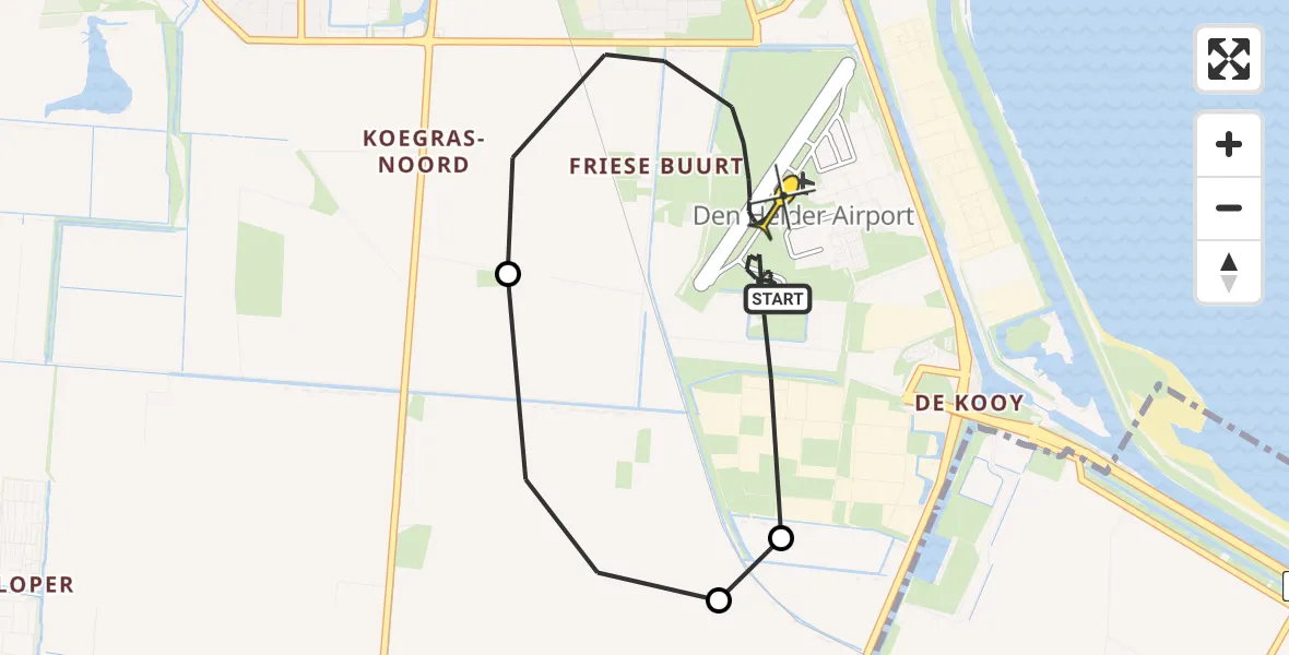 Routekaart van de vlucht: Kustwachthelikopter naar Vliegveld De Kooy, Rijksweg